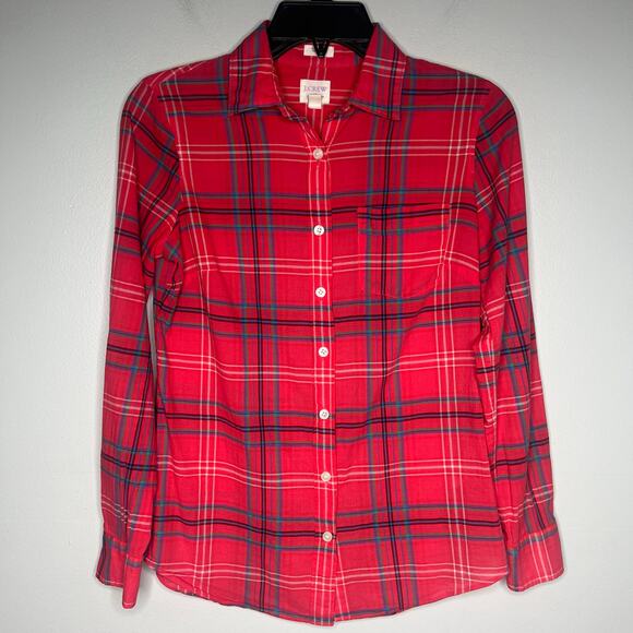 J. Crew Women's Perfect Fit Plaid Button Up Shirt XS Petite Cotton Long Sleeve - Picture 1 of 10